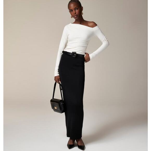 J.Crew Asymmetrical Off The Shoulder Top Stretch Cotton Black Size Small NWT - Picture 2 of 5